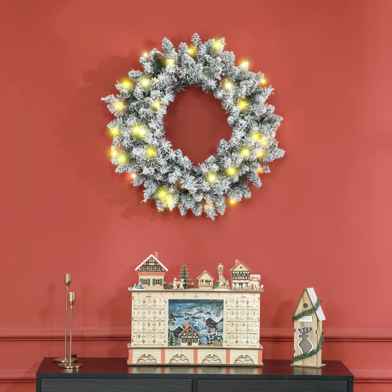60" Snowy Pine Cone & Berry Christmas Wreath with LED Lights - Festive Holiday Decor for Home & Office