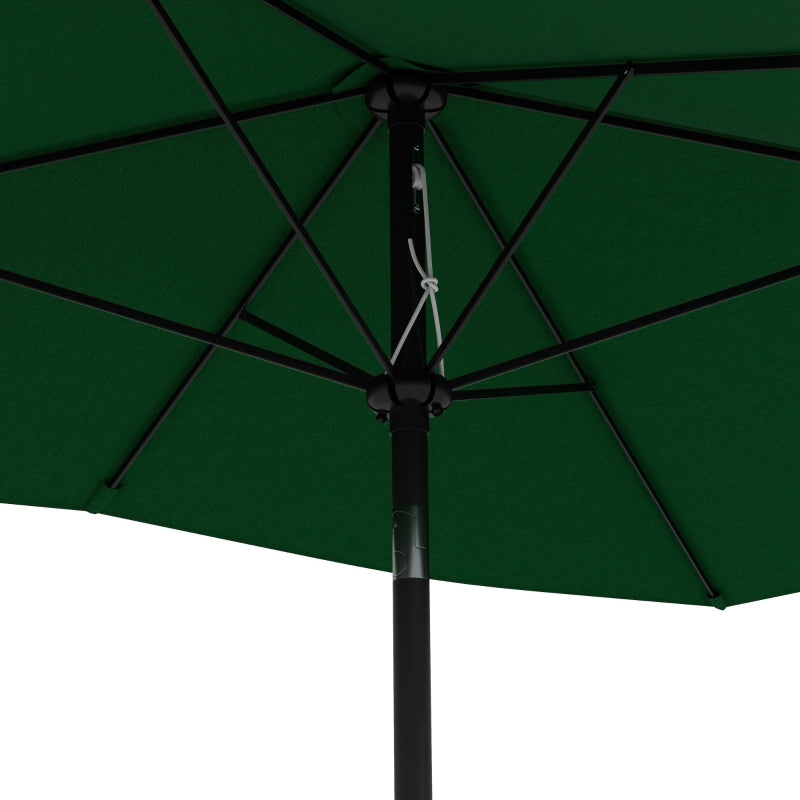 Green Rectangular Outdoor Market Umbrella with Crank Tilt, 6 Ribs, Aluminium Pole, 2x3m