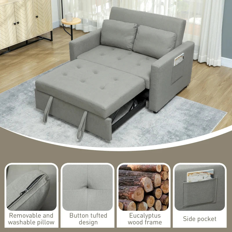 Light Grey Velvet-Feel Two-Seater Sofa Bed for Stylish Living Spaces