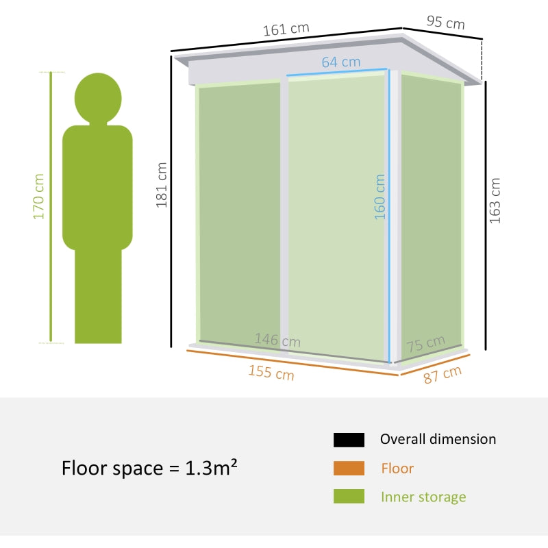 3ft x 5ft Light Green Lean-To Metal Shed