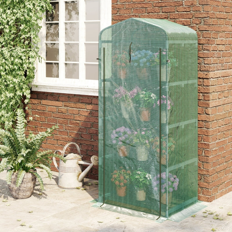 Portable Dark Green 4 Tier Mini Greenhouse with Steel Frame