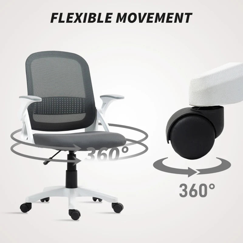 Ergonomic Grey Mesh Office Chair with Lumbar Support, Swivel Design & Flip-Up Armrests for Home/Office Comfort