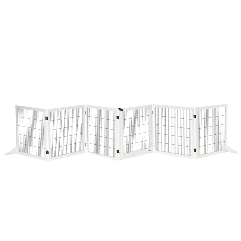 Wooden Freestanding Pet Gate - Stylish Dog Safety Barrier with 2 Support Feet, White - Ideal for Home Use