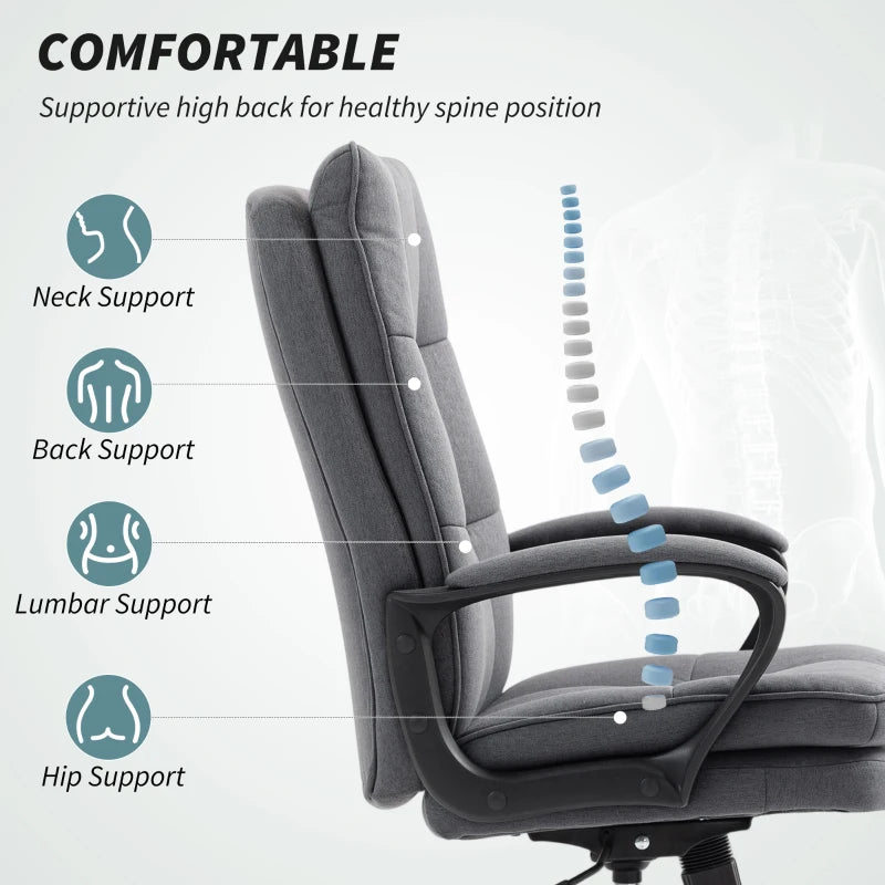 Double Padded Charcoal Grey Linen-Look Office Chair for Ultimate Comfort - Ergonomic Design for Home & Office Use
