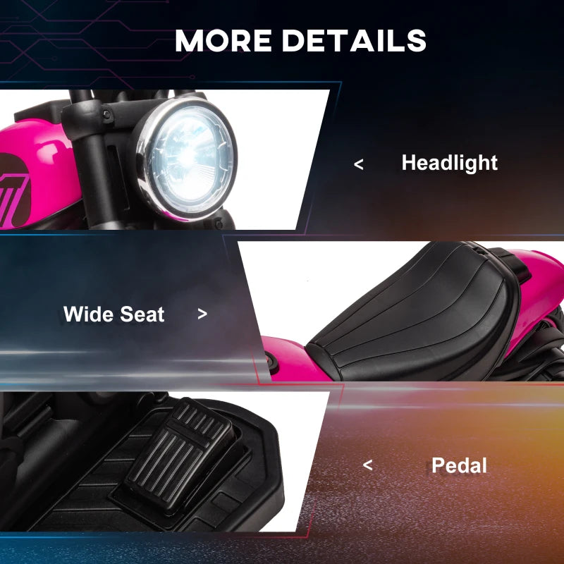 6V Electric Motorbike for Kids with Training Wheels and One-Button Start in Pink