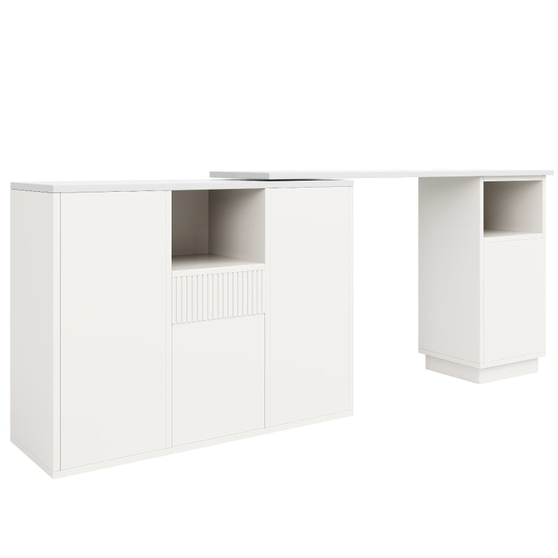 360° Swiveling Bar Table with Marble Top & Open Storage - Stylish Kitchen & Living Room Furniture, 198.5L x 30W x 72.5H cm, White