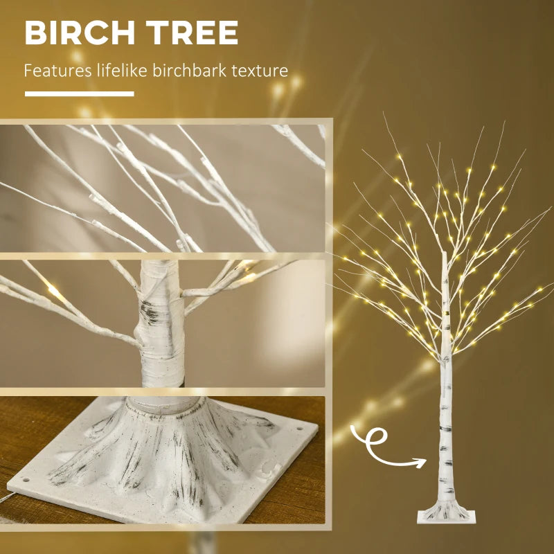5ft Pre-Lit Artificial White Birch Tree with Warm White LED Lights - Indoor & Outdoor Decorative Lighting