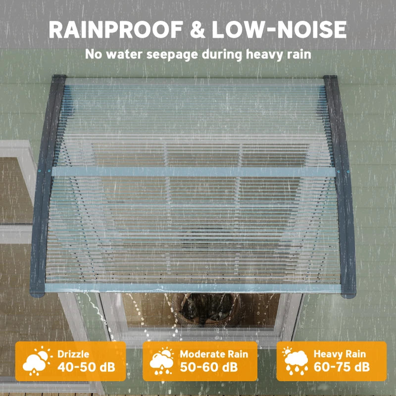 100 x 75cm Clear Front/Back Door Canopy - Aluminium Rigid Plastic Polycarbonate Rain Shelter