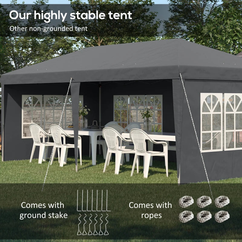 Grey 3x6m Pop-Up Gazebo with Removable Walls