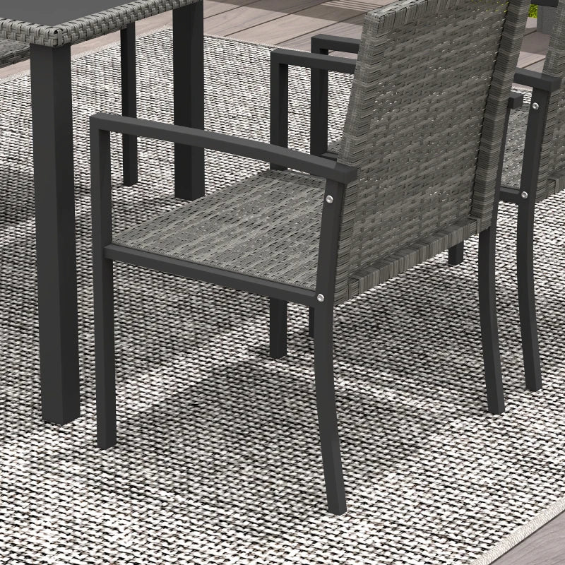 Grey 5-Piece Outdoor Patio Dining Set with Glass Tabletop and 4 Chairs