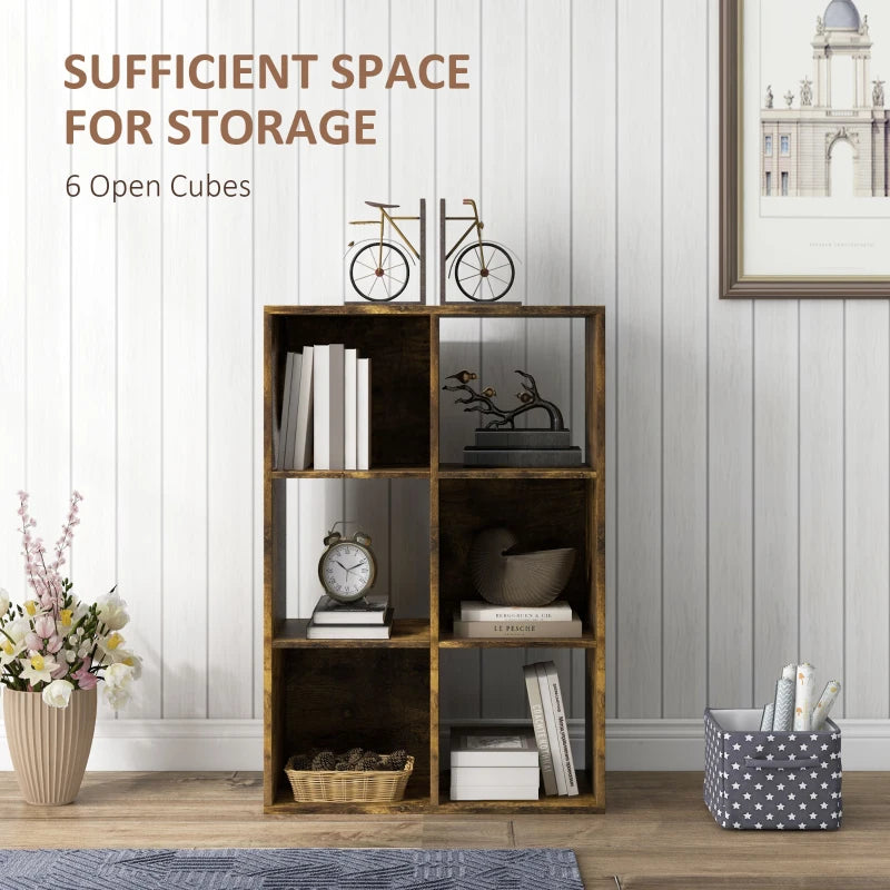 Rustic Brown 6-Cube Bookshelf - Stylish Storage Solution for Home, Office, or Living Room - Versatile Organizer