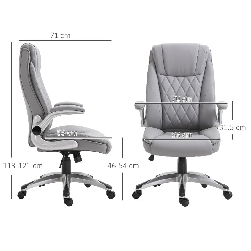 Vinsetto Grey Faux Leather Executive Swivel Office Chair - Ergonomic Design, Adjustable Height, Modern Comfort for Home & Office