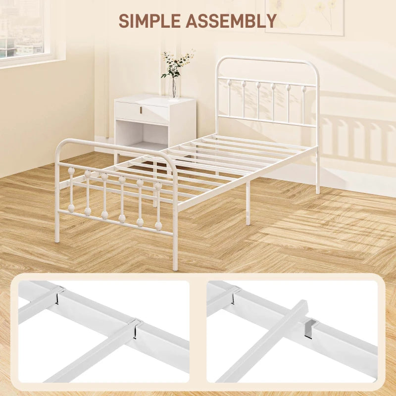 Minimalist White Metal Bed Frame - Stylish, Durable, Modern Design for Bedroom - Twin, Full, Queen Sizes Available