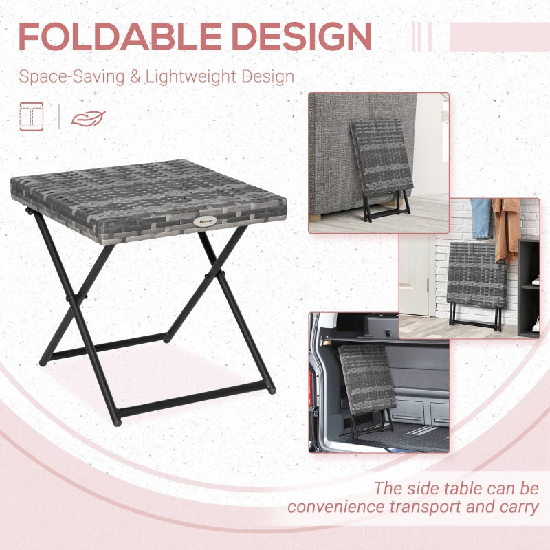 Grey Square Wicker Rattan Folding Table