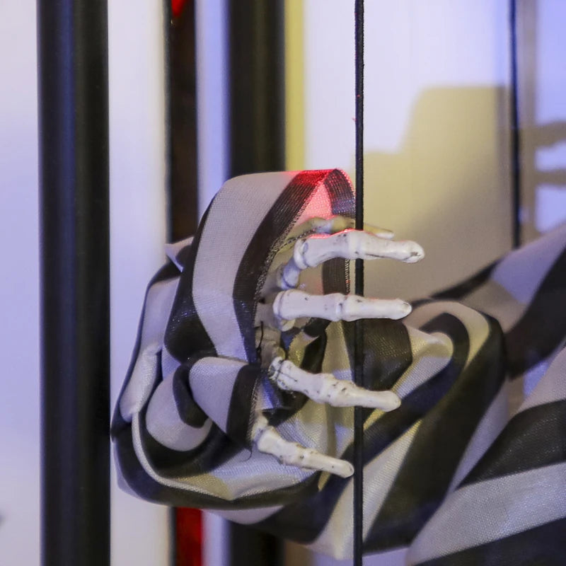 Halloween Animated Skeleton Prisoner in Cage with Glowing LED Eyes - Spooky Battery Operated Indoor Decorations for Parties