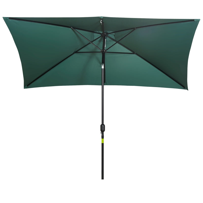 Green Rectangular Garden Parasol Umbrella with Tilt and Crank