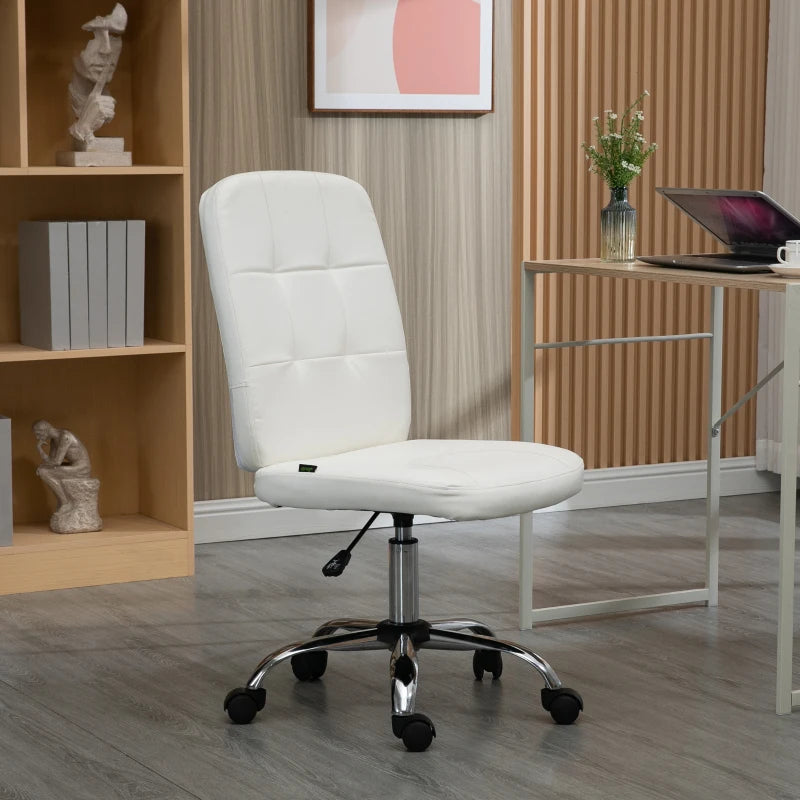Vinsetto Armless Faux Leather Office Chair - Modern White Design for Home & Office, Ergonomic Comfort, Stylish Seating