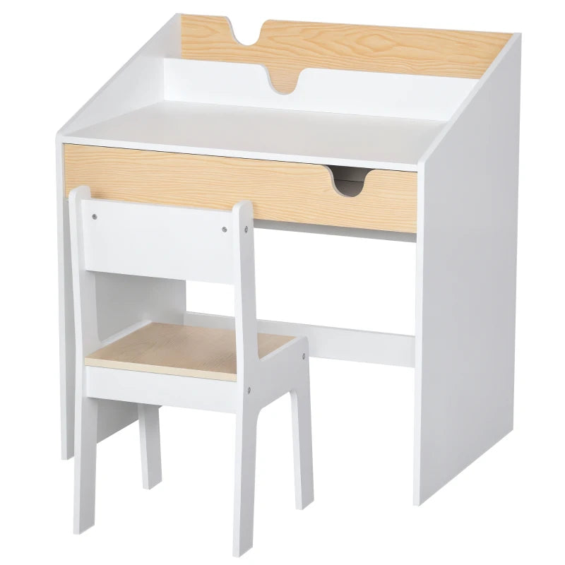 Kids Desk and Chair Set - 2-Piece Study Table with Storage Drawer & Bookshelf for Ages 3-6 - Ideal for Writing & Drawing