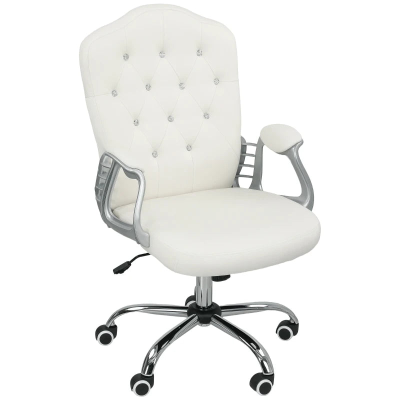 Vinsetto Cream Velvet-Feel Office Chair with Diamante Back - Stylish Ergonomic Design for Home & Office