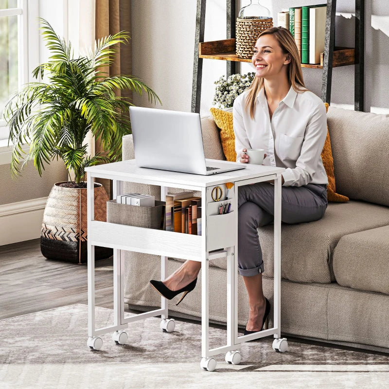 63 cm White Drop Leaf Writing Desk - Compact Home Office Workstation with Versatile Folding Design
