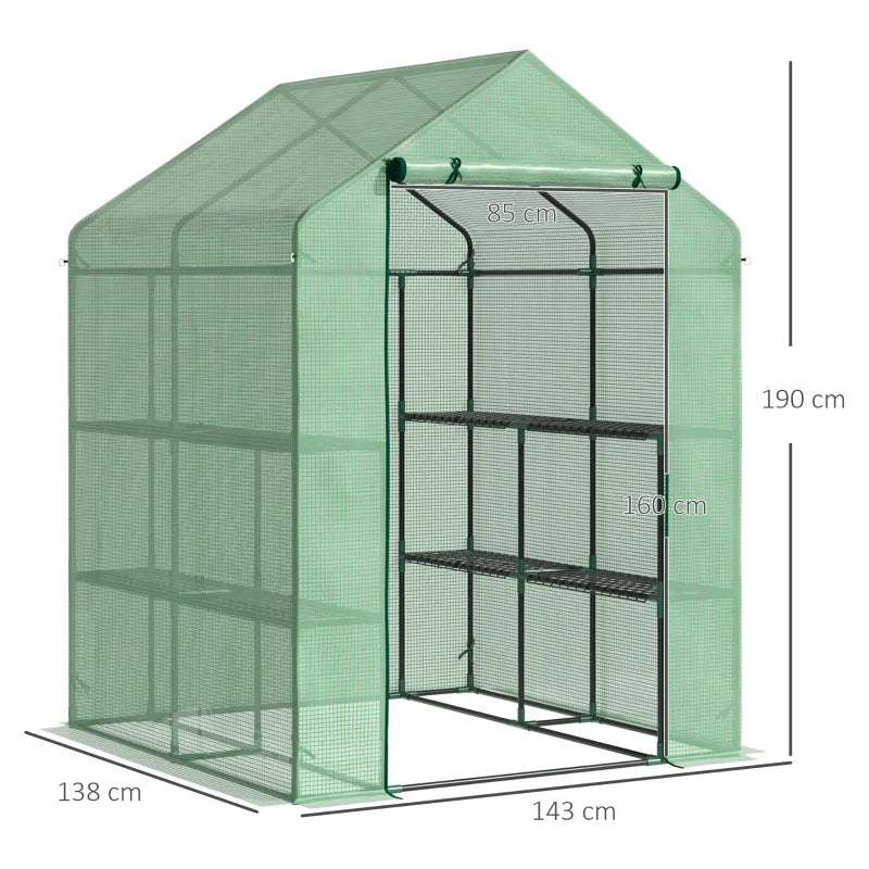 Green Garden Polytunnel with Shelves - 143x138x190cm