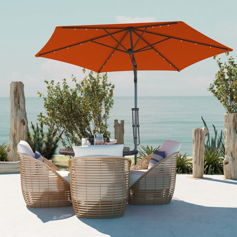 3m Solar LED Cantilever Parasol Umbrella - Orange Outdoor Patio Shade