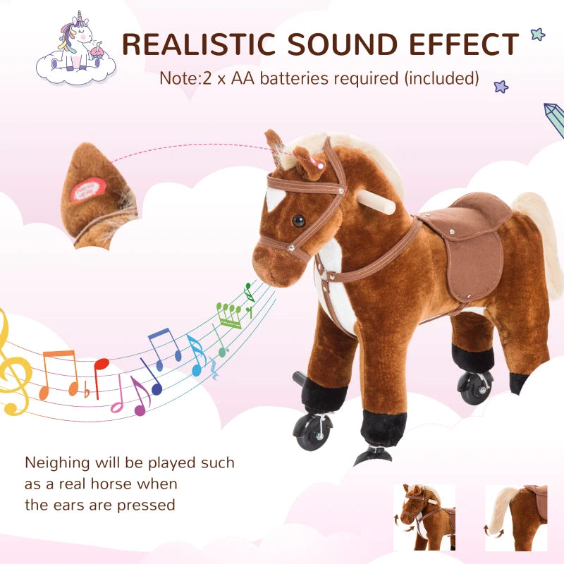 Rocking Horse Plush Toy for Kids - Ride-On Walking Pony with Sound, Ideal for Ages 2 and Up (Brown)