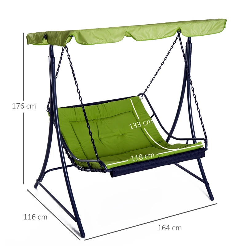 Green 2-Seater Garden Swing Lounger with Adjustable Canopy