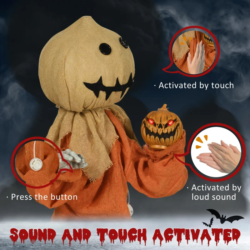 77cm Halloween Scarecrow Decoration - Outdoor Light-Up Eyes & Sound Activated Prop for Spooky Yard Decor