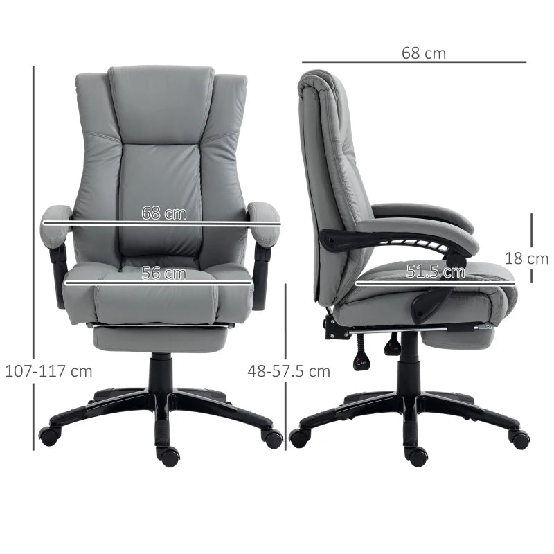 Vinsetto Grey PU Leather Office Chair with Footrest, Swivel Design, Adjustable Height, Wheels - Ergonomic Computer Chair