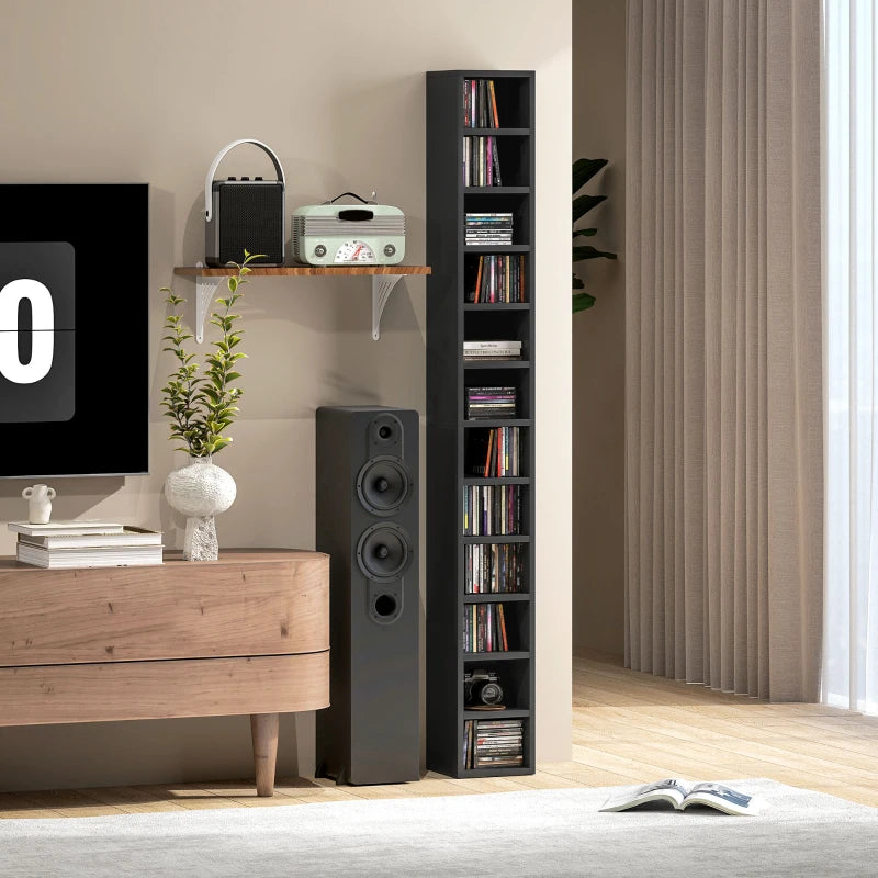 204 CD Tall Narrow Media Storage Tower - Black | Space-Saving Organizer for DVDs, Games & Media - Stylish Home Storage Solution
