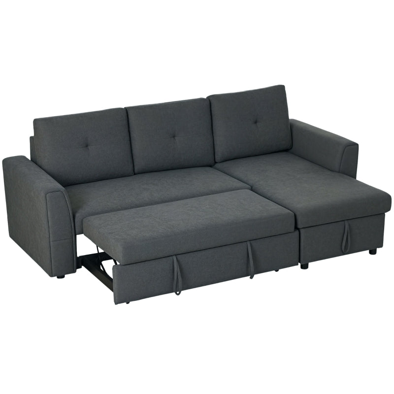 L-Shaped 3-Seater Sofa Bed with Storage – Convertible Click Clack Futon for Living Room, Dark Grey