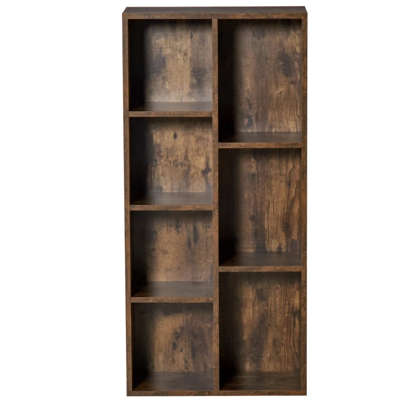 Rustic Brown Seven-Cube Bookcase - Stylish Storage Solution for Home & Office, Modern Wood Effect Design