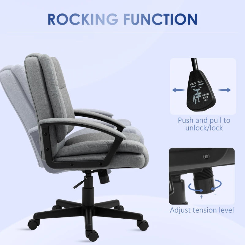 Linen Look Padded Office Chair in Grey for Comfortable Home Office Seating