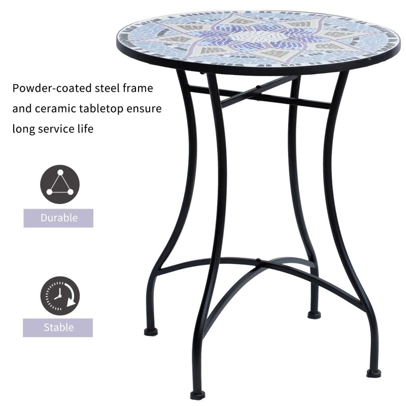 Blue and White Mosaic Garden Table - 60cm Ceramic Top