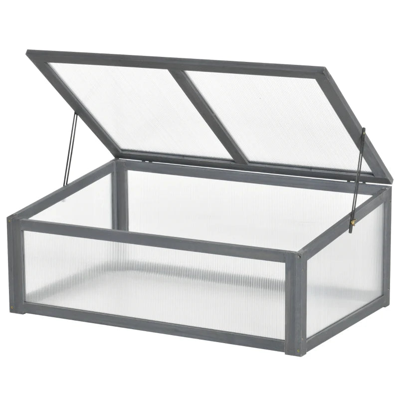 Grey Small Polycarbonate Plant Cold Frame, Openable Top Cover, 100x65x40cm