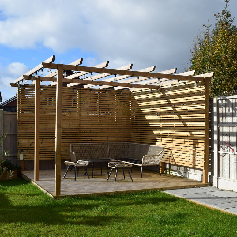 Treated PSE Slatted Panel Pressure Treated Redwood Modern Garden Fence