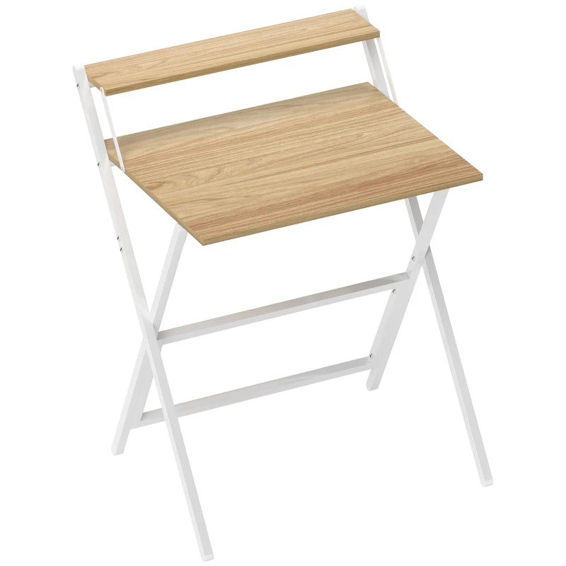70 cm Folding Computer Desk with Monitor Shelf - Stylish Natural Wood Finish for Home Office & Study