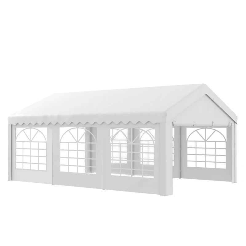 Heavy Duty 6m x 4m Garden Gazebo with Removable Sides and Windows for Parties Weddings and Events White Marquee Tent