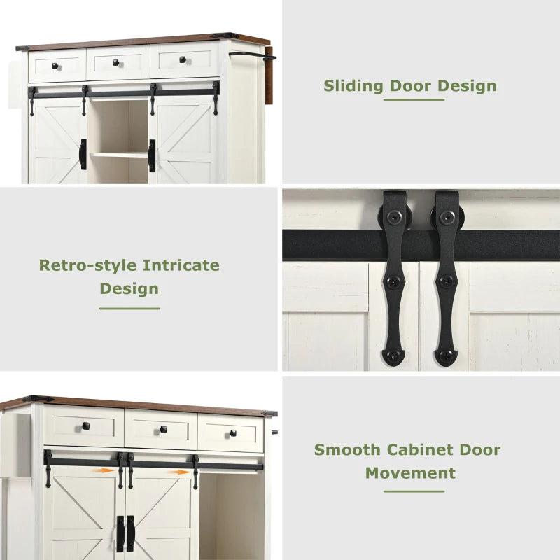 Elegant White Kitchen Island with Extendable Worktop, Smooth Wheels, Ample Storage & Foldable Cabinet - 140x45x94 cm