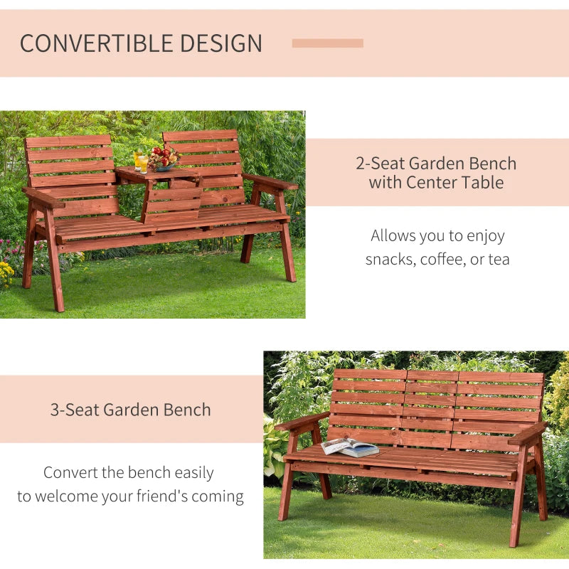 Convertible 2-3 Seater Fir Wood Outdoor Bench - Natural Wood Tone