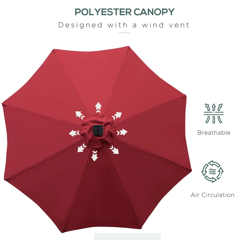 Red Solar LED Light Patio Umbrella with Hand Crank