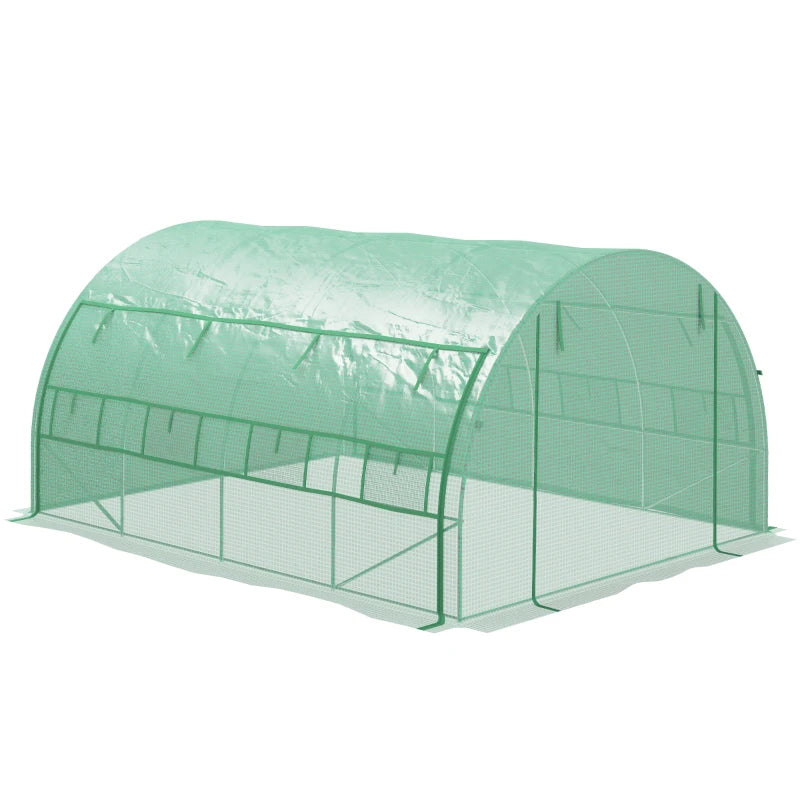 Green Walk-in Polytunnel Greenhouse with Roll-up Sidewalls, Zipped Door, 8 Windows - 4x3x2m