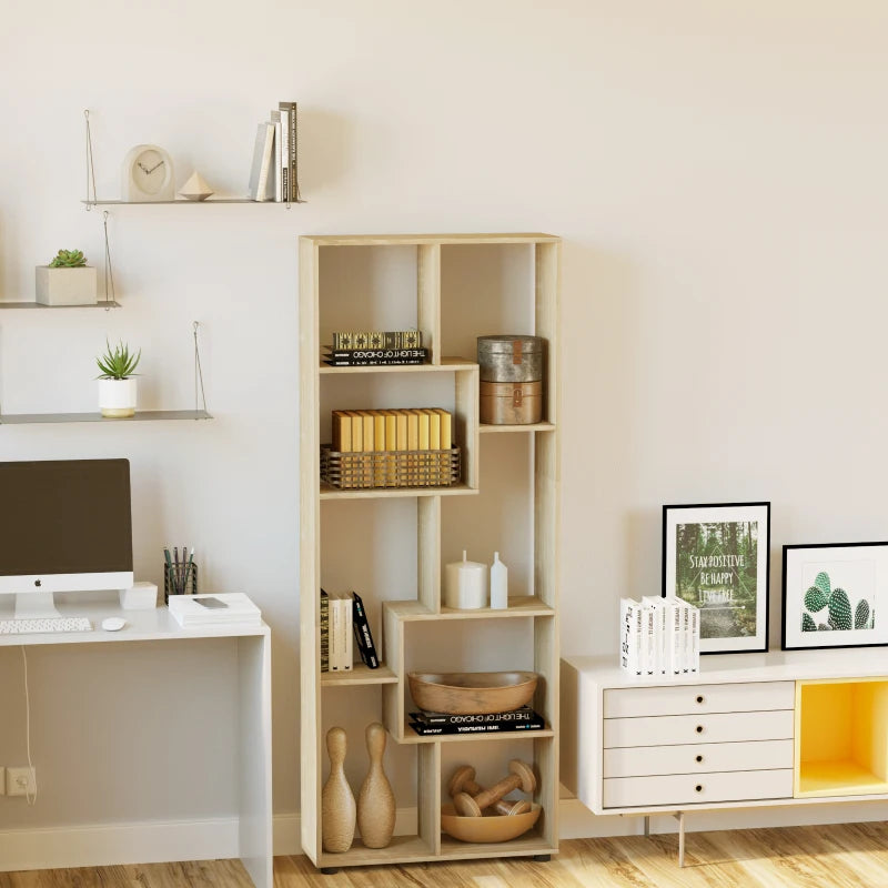Modern Tall Bookshelf - 8 Cube Storage Unit, Freestanding Room Divider for Living Room, Bedroom & Home Office, 70x24x178 cm, Natural Finish