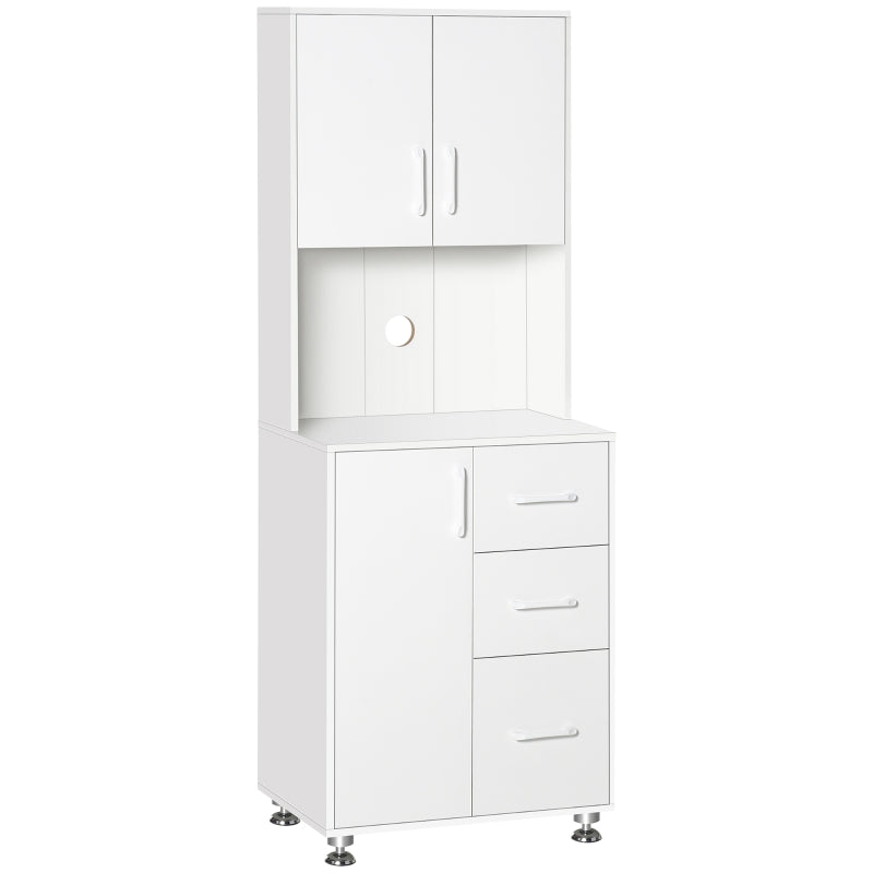 Modern White Kitchen Cupboard with Storage Cabinets, 3 Drawers & Open Countertop - Stylish Living Room Organizer