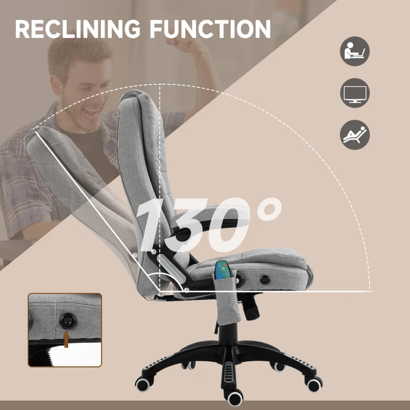Vinsetto Ergonomic Office Chair with 6-Point Massage & Heated Back Support, Adjustable Arms, Light Grey Fabric