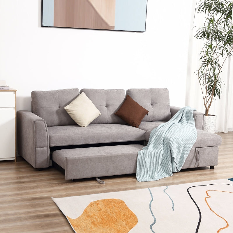 Light Grey Linen-Look 'L' Shape Storage Sofa Bed for Stylish Living Spaces