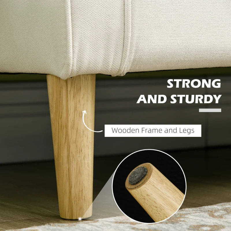 Compact Modern Loveseat Sofa with Hidden Storage, 117cm Tufted Cotton Couch, Cream White, Ideal for Small Spaces