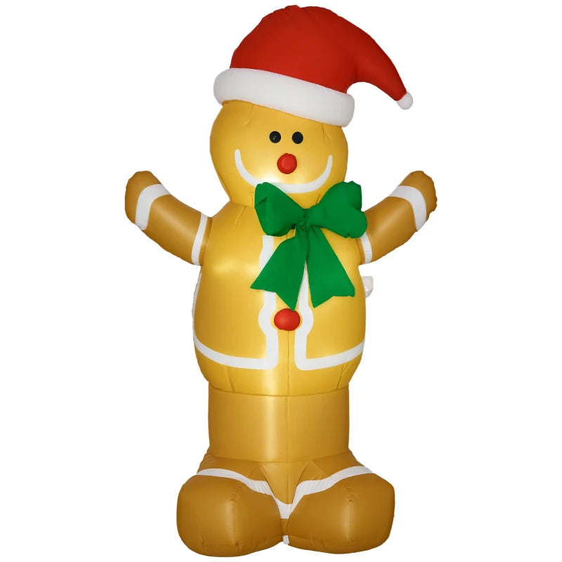 6ft Christmas Inflatable Gingerbread Man with Santa Hat - Safe Outdoor Decoration with LED Lights & Accessories