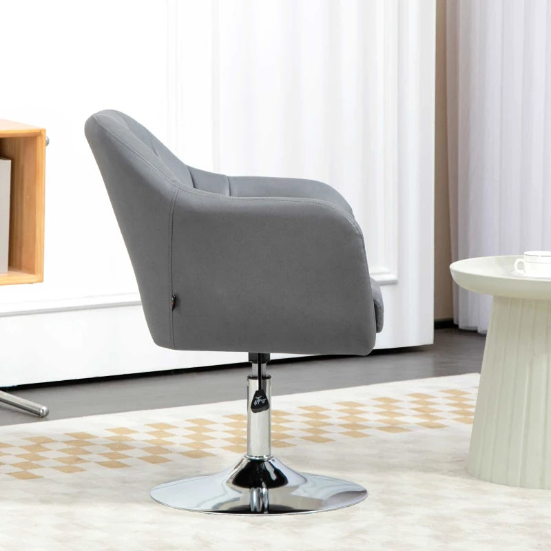Contemporary Swivel Microfibre Accent Chair with Adjustable Height, Thick Cushion and Lumbar Support for Living Room or Office in Dark Grey